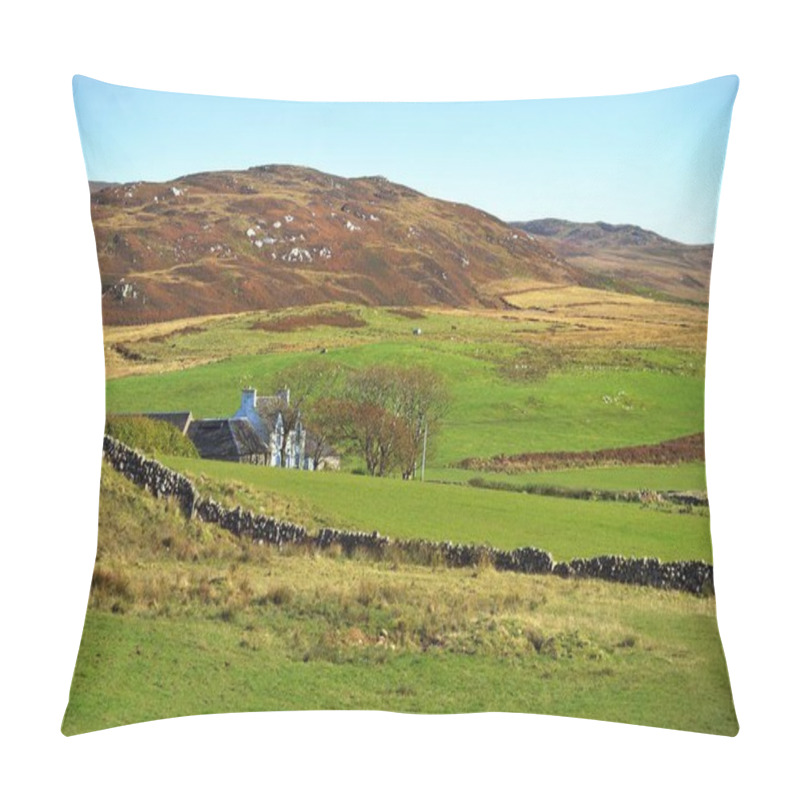 Personality  Panoramic View Of The Green Shores, Valleys And Hills Of The Isle Of Islay. Country House Close-up. Inner Hebrides, Argyll And Bute, Scotland, UK Pillow Covers