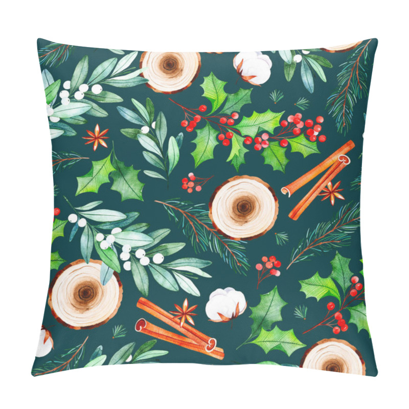 Personality  Festive Floral Composition With Sawed Wood, Cinnamon Pieces, Branches, Leaves, Cotton And Viburnum Pillow Covers