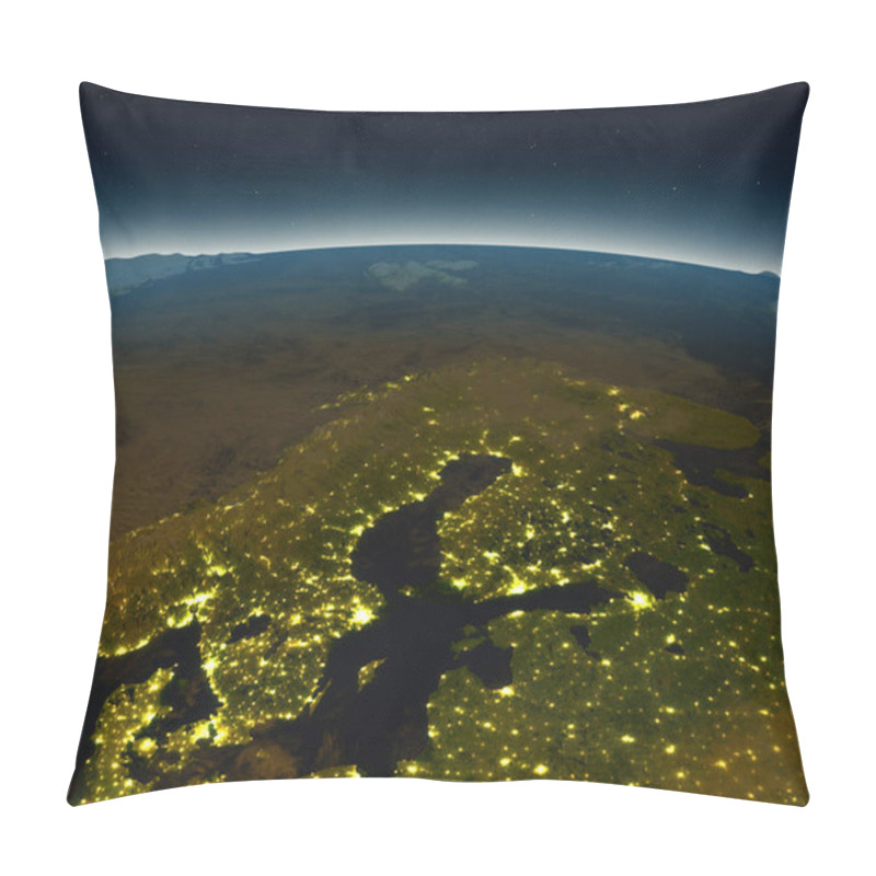 Personality  Scandinavian Peninsula From Space In The Evening Pillow Covers