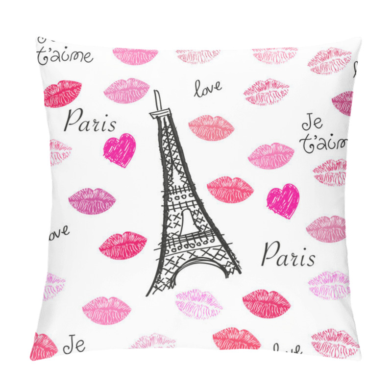 Personality  Kiss And Lips Textile Pattern With Eiffel Tower Vector Illustration Pillow Covers