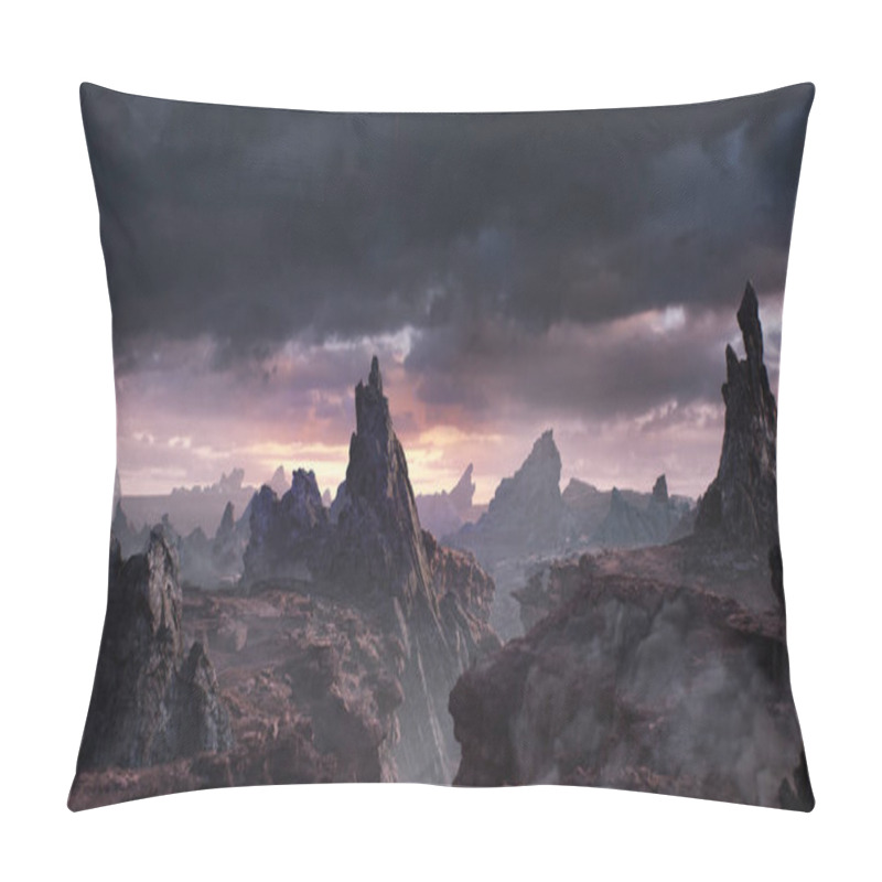 Personality  The Mystical Dark World Of Rocks. Cinematic View. 3d Render Pillow Covers