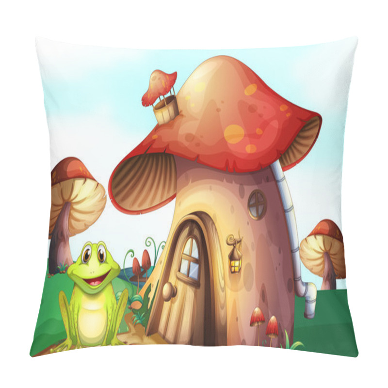 Personality  A Frog Beside A Mushroom House Pillow Covers