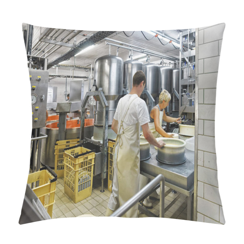 Personality  Cheesemakers Putting Gruyere De Comte Cheese In Forms In Dairy Pillow Covers