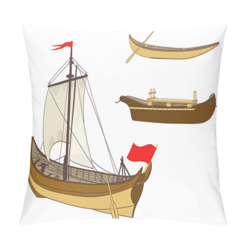 Personality  Wooden Sailing Boats On White. Vector Illustration Pillow Covers