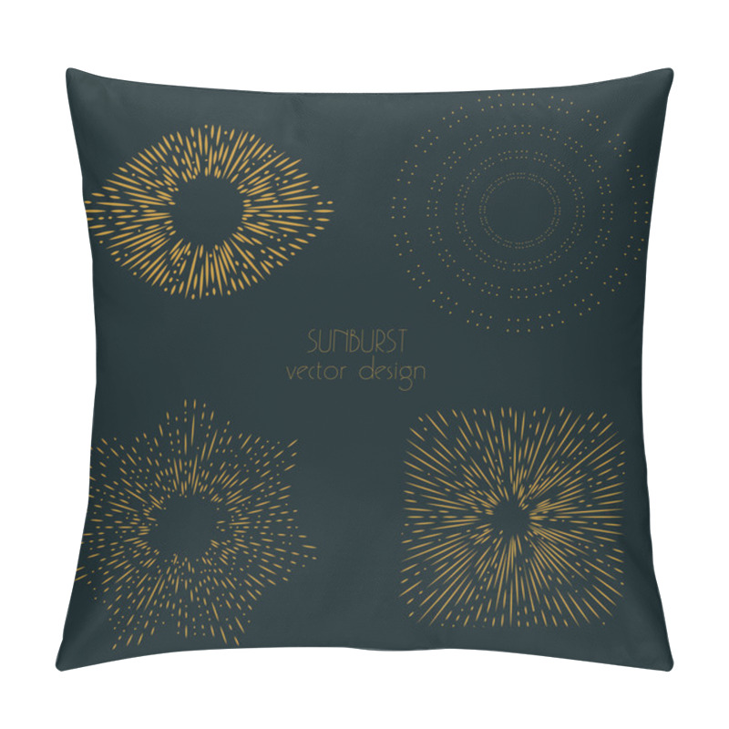 Personality  Collection Of Trendy Hand Drawn Retro Sunburst In Set Of Four. Bursting Rays Design Elements In Various Shapes. Sun Ray Frames Vector Design. Pillow Covers