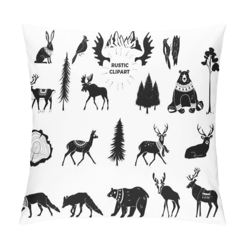 Personality  Vector Christmas Illustration. Hand Drawn Design Elements. Nursery Scandinavian Art. Tribal Animals. Silhouettes Of Animals Of Bear, Deer, Fox, Hare, Birds. Winter Animals. Forest Animals. Pillow Covers