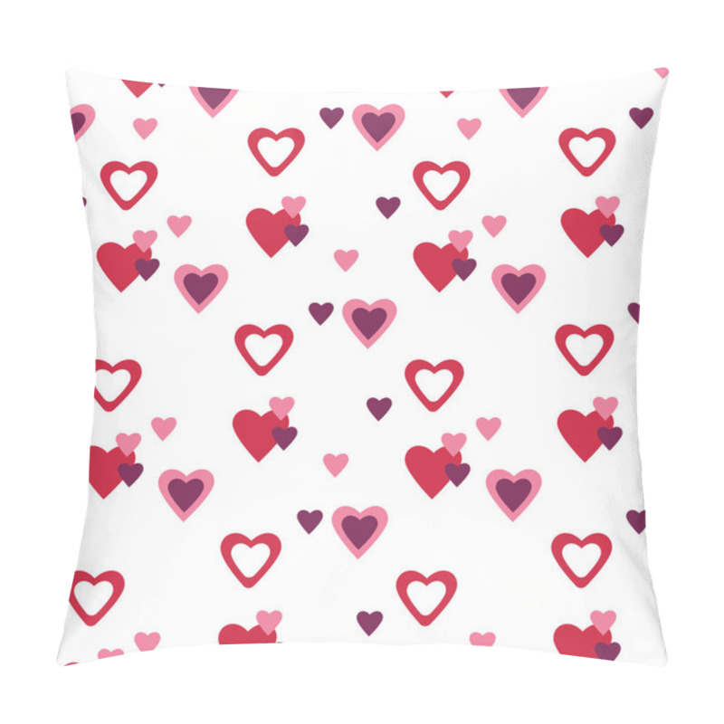 Personality  Red Pink And Purple Small And Large Hearts Seamless Pattern On White Background Pillow Covers