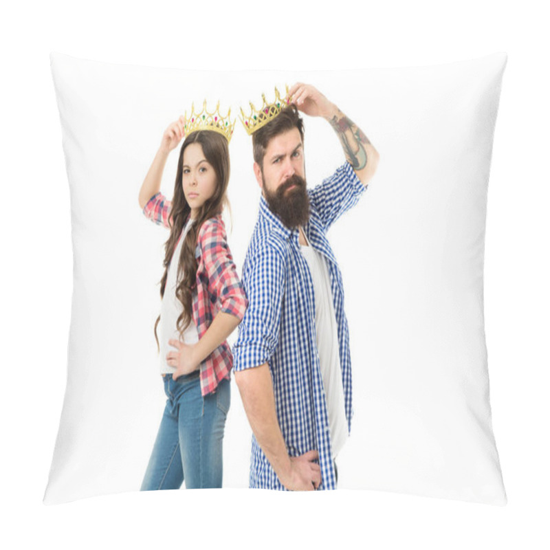 Personality  Sorry We Are Cool. Sorry We Are Cool. Cool Daughter And Father Wear Crowns. Little Child And Bearded Man With Cool Look. Super Family. Luxury And Chic. Believe In Yourself Pillow Covers