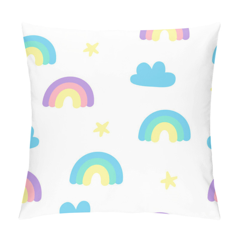 Personality  Pastel Fluffy Cute Rainbow And Clouds Sky Seamless Pattern Pillow Covers