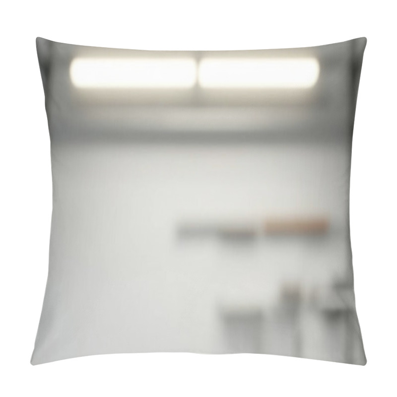 Personality  Blurry View Of A Sleek Modern Interior With A Firearm Displayed On The Wall. Pillow Covers