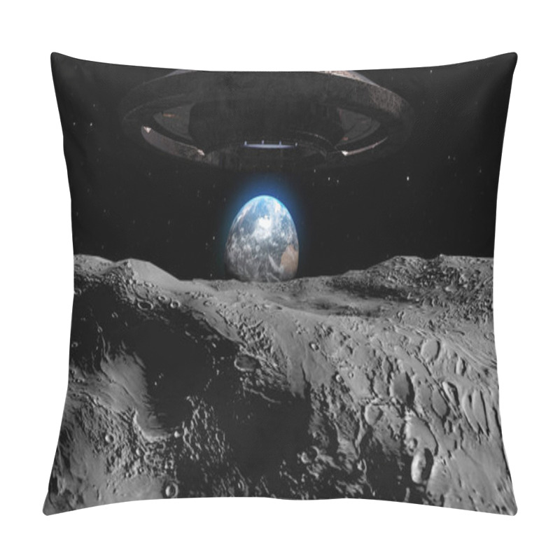 Personality  3d Rendering-Flying Saucer Ufo Heading Toward Earth From The Moon Pillow Covers