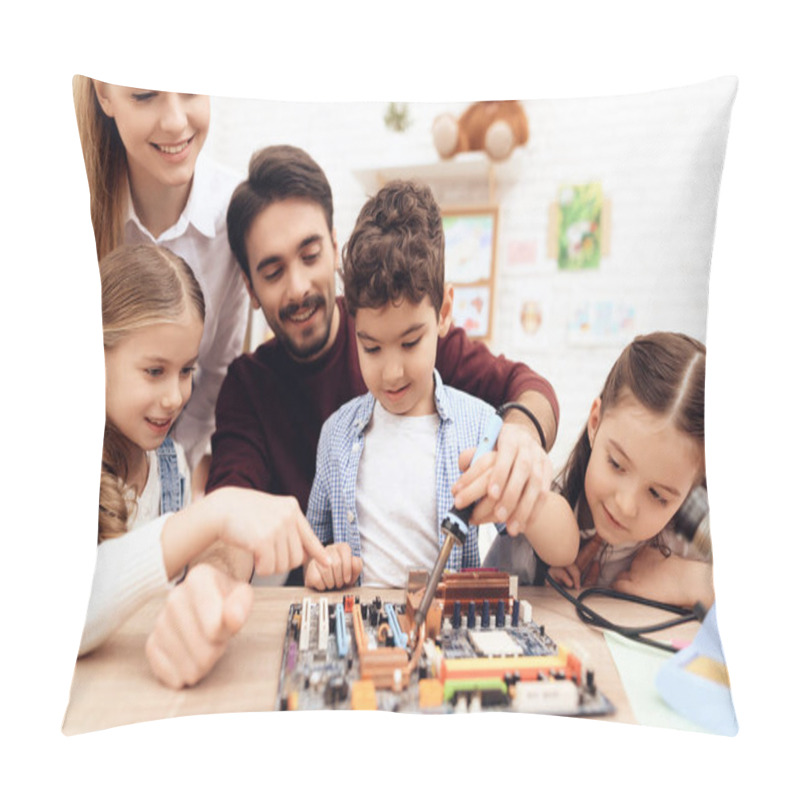 Personality  Children Together With The Teacher Work With A Soldering Iron. Pillow Covers