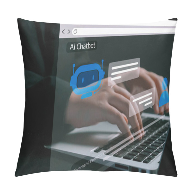 Personality  Human Interact With AI Artificial Intelligence Virtual Assistant Chatbot In Concept Of AI Artificial Intelligence Prompt Engineering, LLM AI Deep Learning To Use Generative AI For Work Support. UUID Pillow Covers