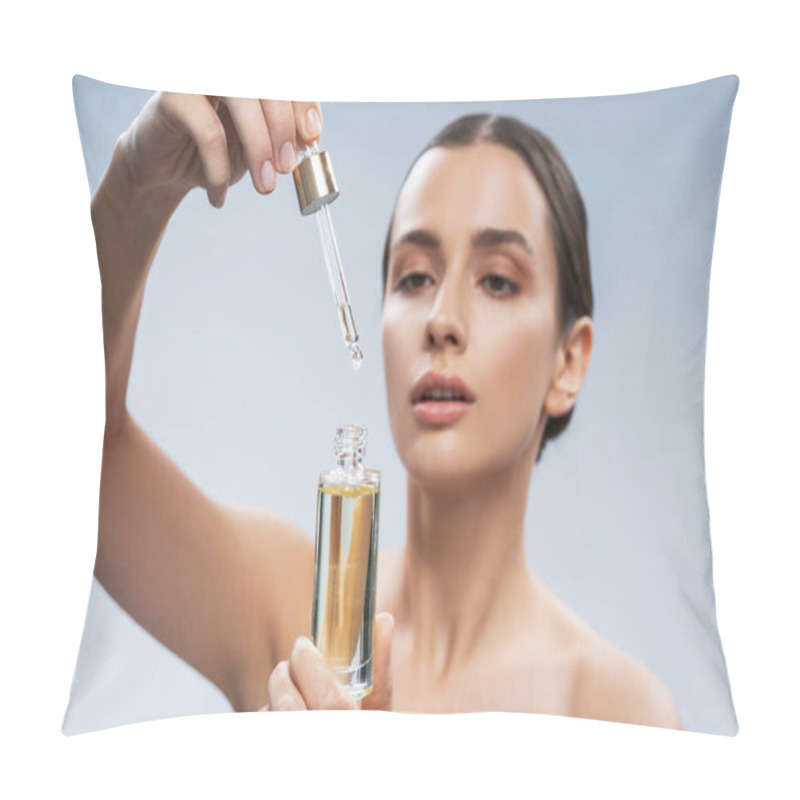 Personality  Beautiful European Woman Holding Glass Bottle In Hand Pillow Covers