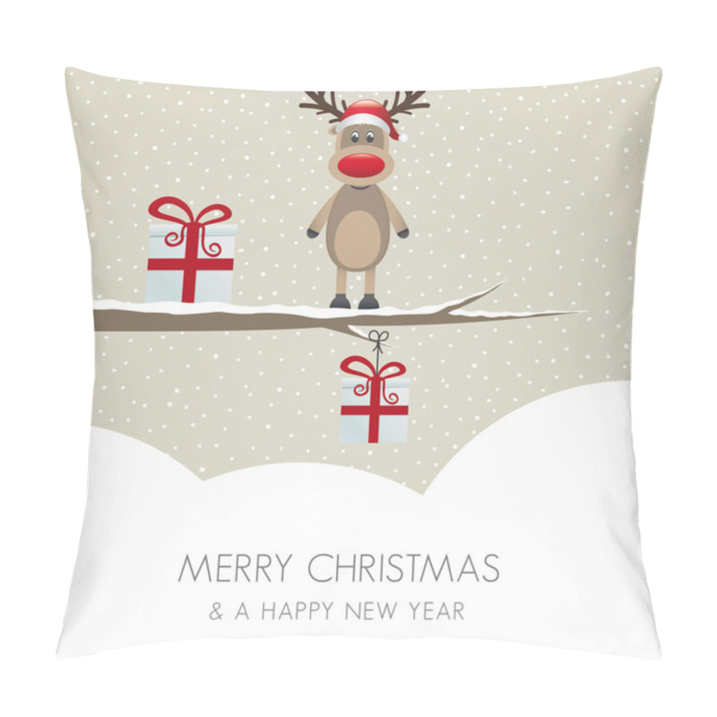 Personality  Reindeer Figure On Branch Snowy Winter Landscape Pillow Covers