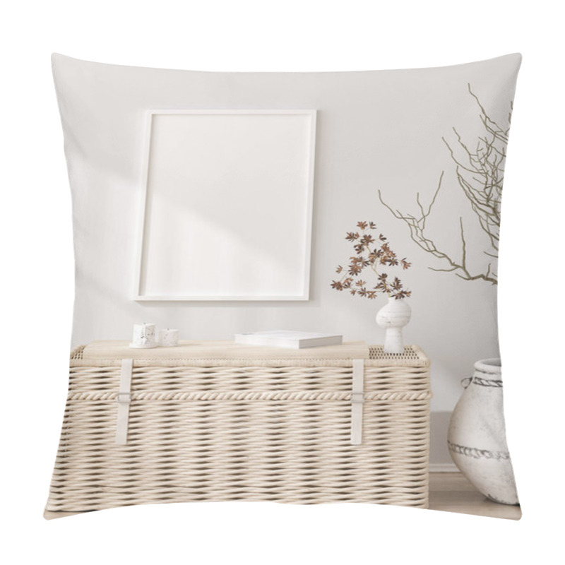 Personality  Mockup Frame In Farmhouse Living Room Interior, 3d Render Pillow Covers