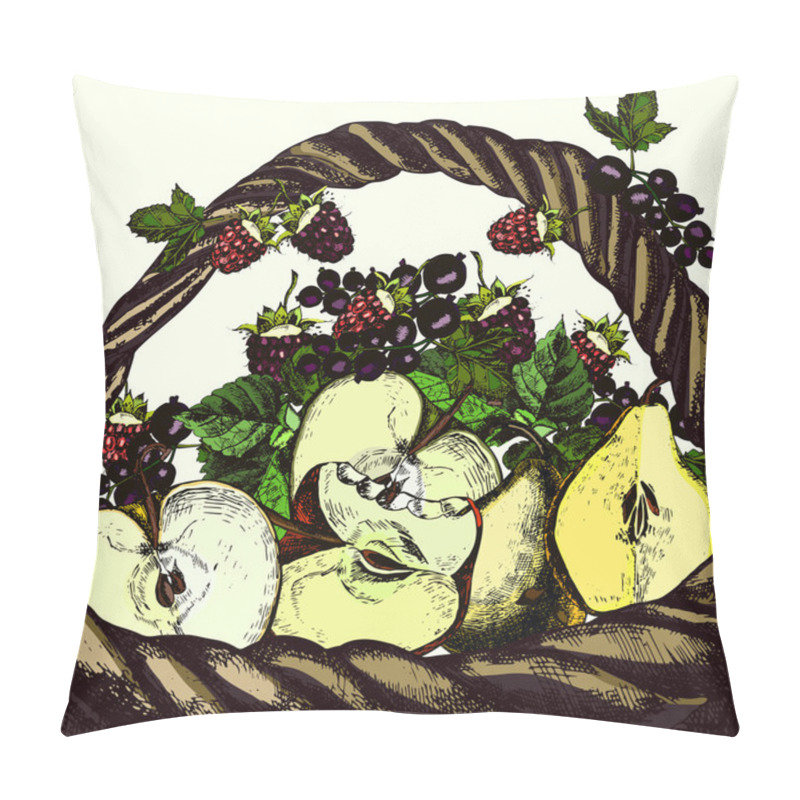 Personality  Illustrations Basket With  Fresh Fruit. Pillow Covers