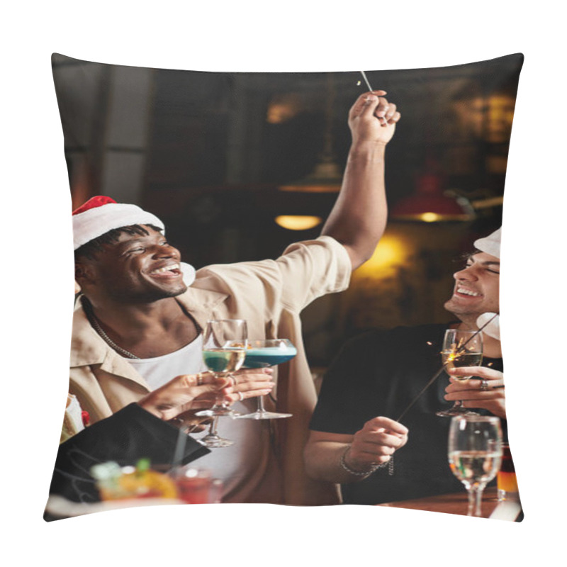 Personality  A Festive Atmosphere Surrounds Young Professionals As They Celebrate With Drinks And Sparklers. Pillow Covers