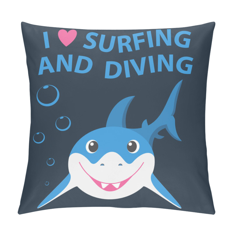 Personality  Surfing And Diving Summer Theme With Little Smiling Shark. Pillow Covers