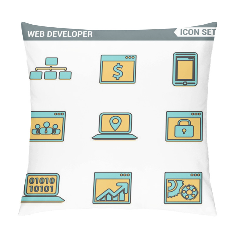 Personality  Icons Line Set Premium Quality Of Tourism Travel Transportation, Trip To Resort Hotel. Modern Pictogram Collection Flat Design Style Symbol . Isolated White Background Pillow Covers