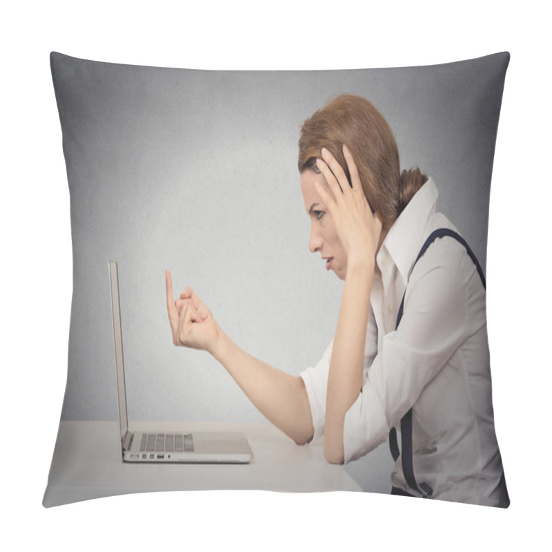 Personality  Woman Angry Annoyed At Computer Pillow Covers