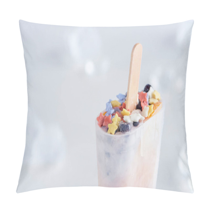 Personality  Close-up View Of Delicious Fruity Homemade Ice Cream And Ice Cubes On Grey Background Pillow Covers