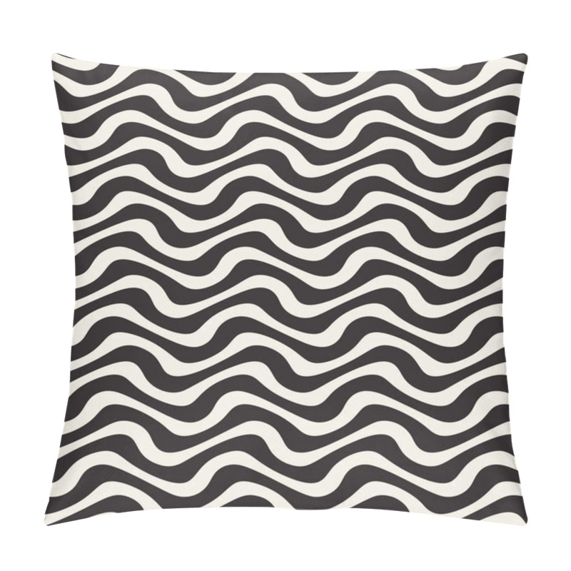 Personality  Hand Drawn Wavy Horizontal Lines. Vector Seamless Black And White Pattern. Pillow Covers