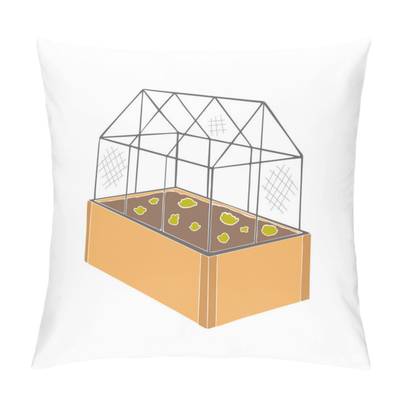 Personality  Vector Illustration Of Greenhouse With Plants Inside In Flat Style. Glass House With Cabbage And Salad Plants. Organic And Healthy Harvest Concept Pillow Covers