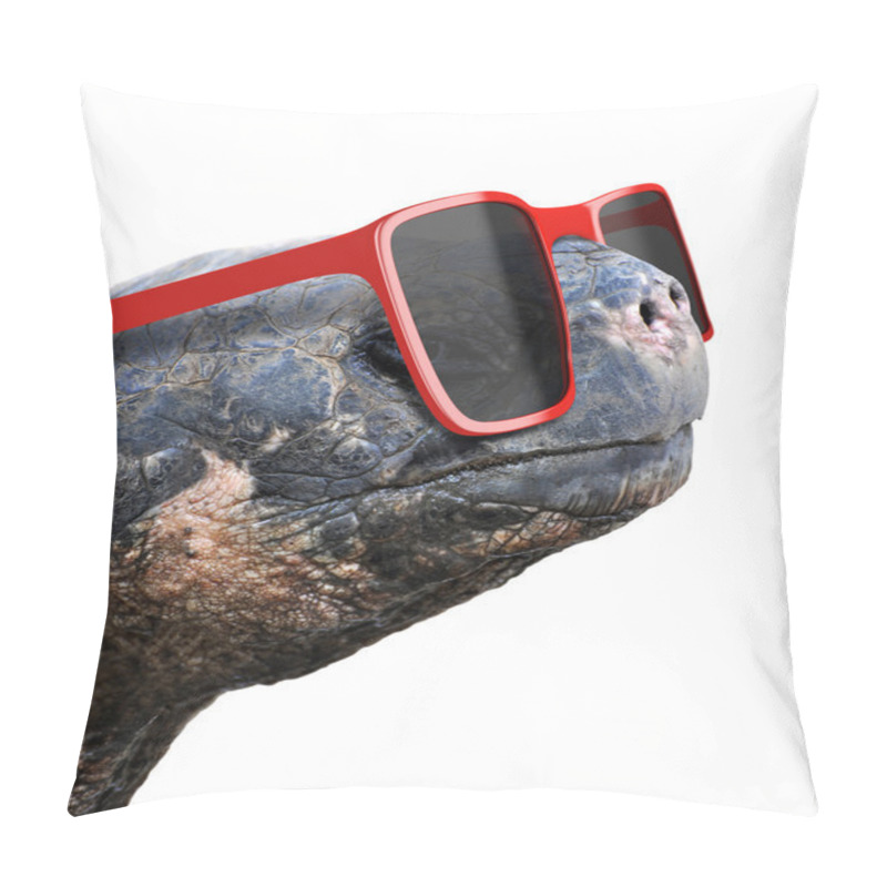 Personality  Funny Animal Portrait Of An Old Galapagos Tortoise With Big Red Nerdy Sunglasses Pillow Covers