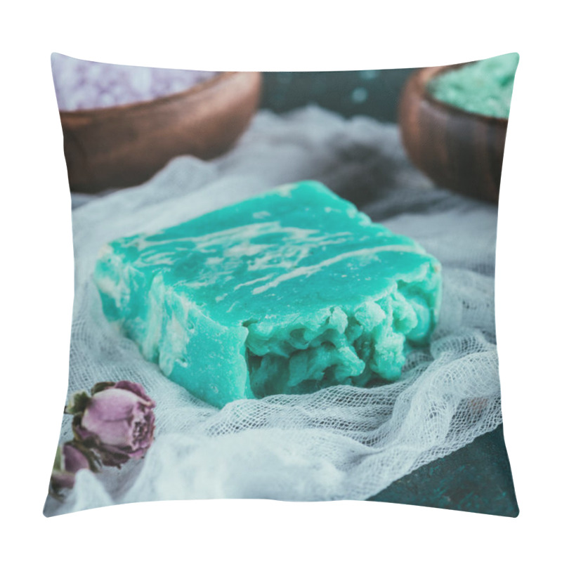 Personality  Close Up Of Natural Green Soap For Spa On Gauze Pillow Covers