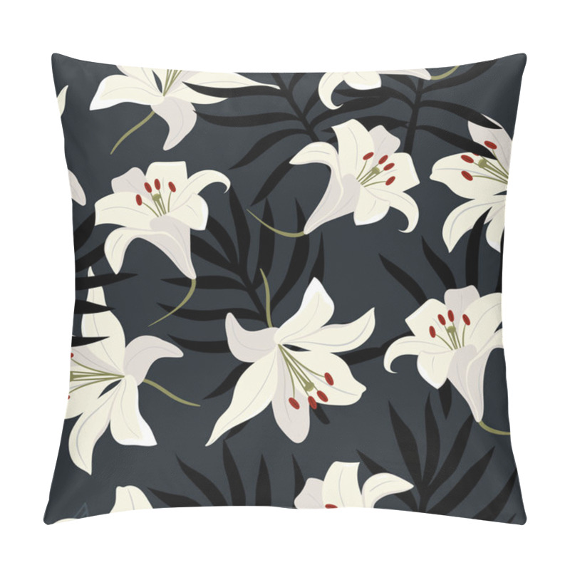 Personality  Seamless Pattern With White Lilies And Leaves. Vector Image. Pillow Covers