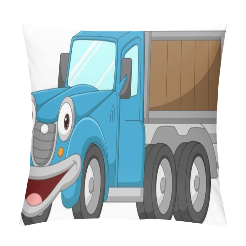 Personality  Vector Illustration Of Cartoon Funny Blue Truck Character Pillow Covers