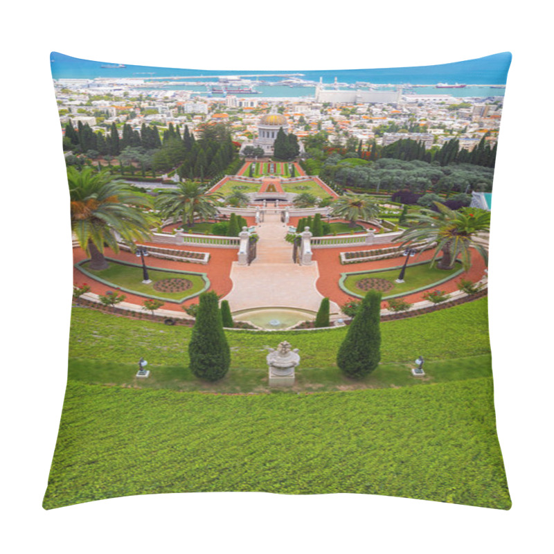 Personality  Bahai Gardens, A Holy Temple Of The Bahai Faith Built On Mount Carmel In Haifa, Israel. Pillow Covers