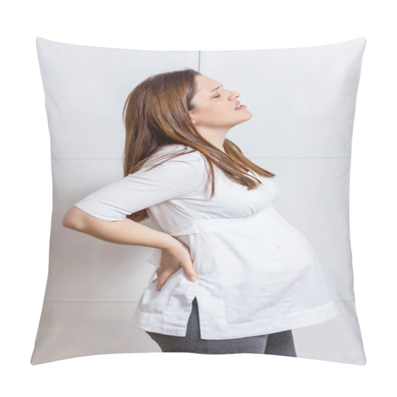 Personality  Pregnant Woman With Strong Pain Massaging Her Back Pillow Covers