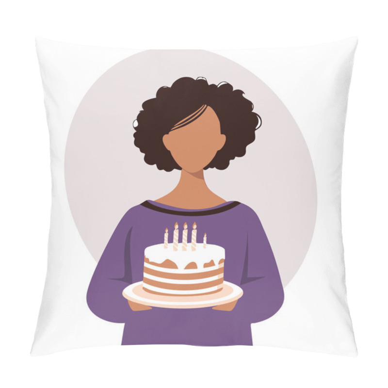 Personality  Birthday Celebration, Illustration Of Woman Holding Cake. Vector Illustration Pillow Covers