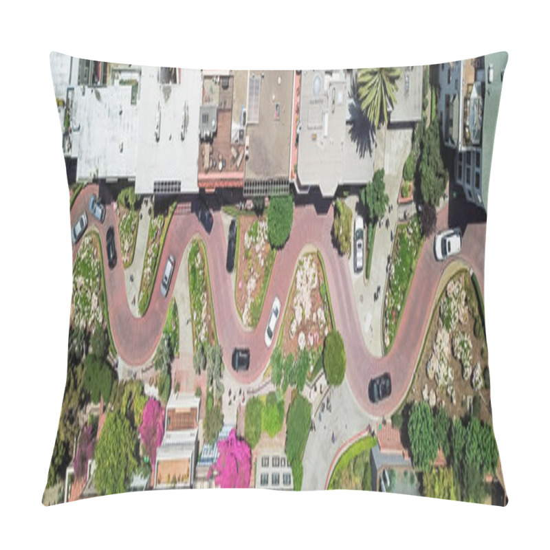 Personality  Vintage Tone Aerial Lombard Street, An East West Street In San Francisco, California. Famous For Steep, One-block Section With Eight Hairpin Turns. Crookedest, Steep Hills, Sharp Curves, One-way Road Pillow Covers