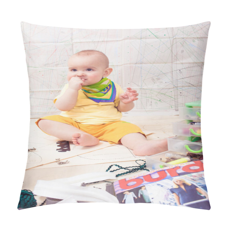 Personality  Little Baby Designer Clothes With A Sewing Machine , Thread And Scissors Pillow Covers