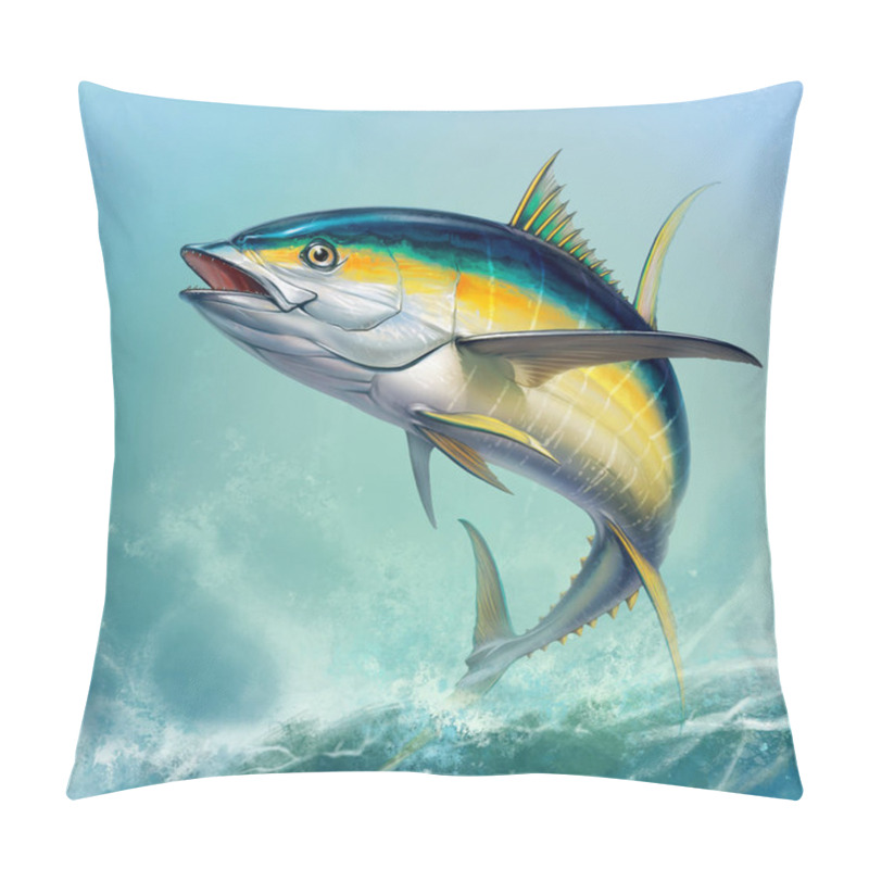 Personality  Yellow Tuna. Black Fin Yellow Tuna On White. Big Fish On The Bac Pillow Covers