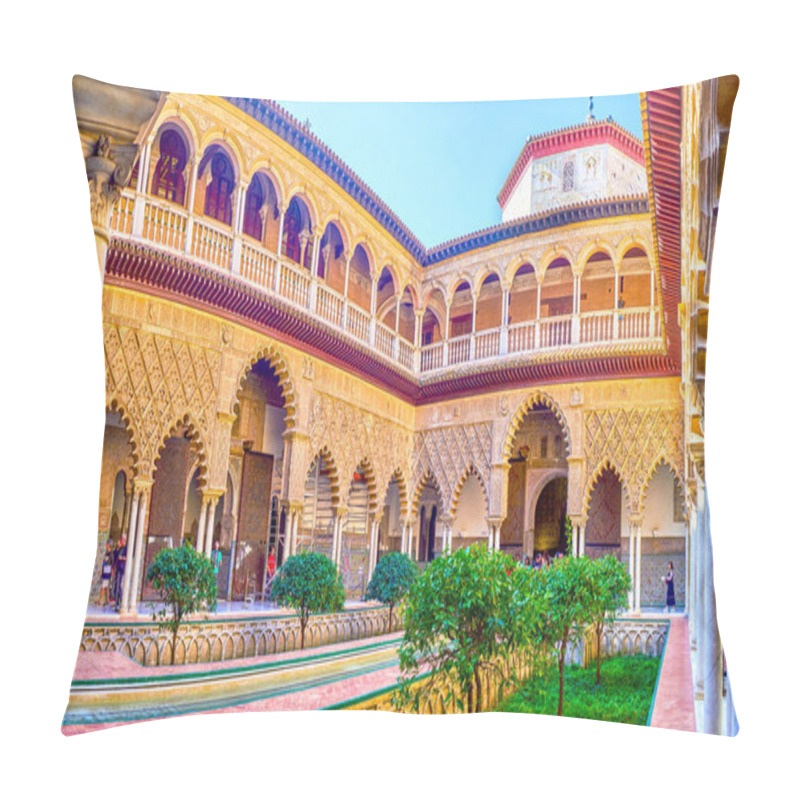 Personality  The Scenic Courtyard In Alcazar Palace, Seville, Spain Pillow Covers