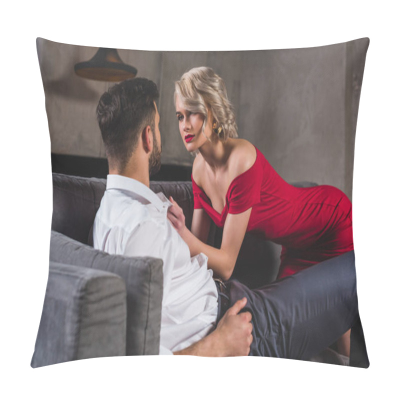 Personality  Sexy Young Couple In Fashionable Clothes Looking At Each Other In Foreplay Pillow Covers