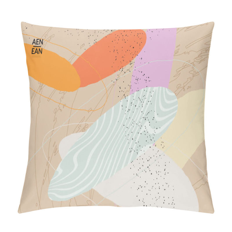 Personality  Minimal Abstract Vector Cover Template. Organic Grunge Textured Overlapping Wavy Shapes And Lines. Scribbled Hand Drawn Pastel Colored Background. Striped Dotted Leaf Forms. Contemporary Design. Pillow Covers