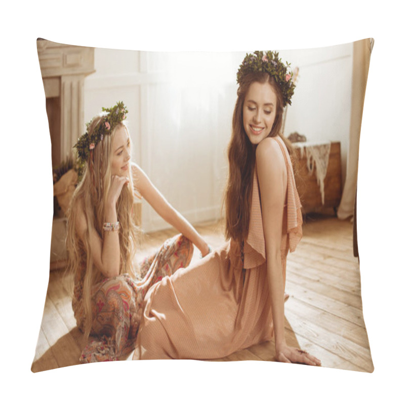 Personality  Bohemian Women In Floral Wreaths Pillow Covers