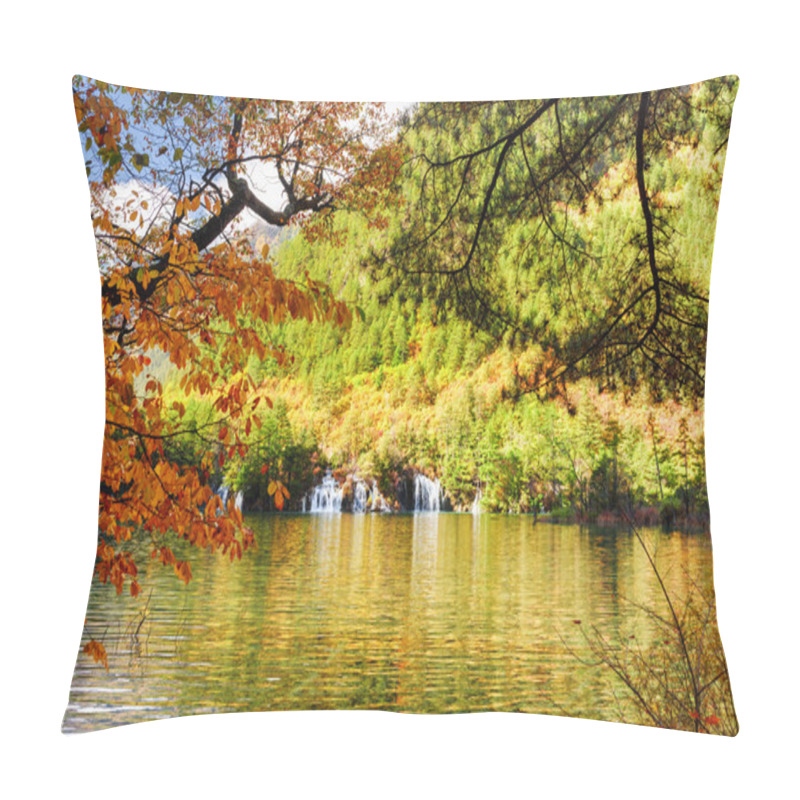 Personality  Lake With Crystal Clear Water Among Foliage Of Trees In Autumn Pillow Covers