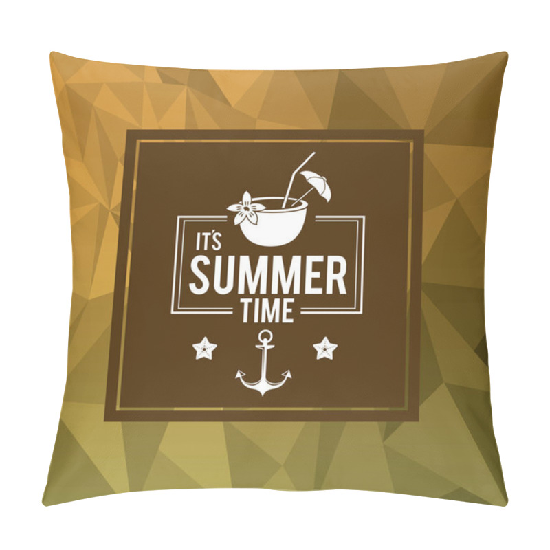 Personality  Abstract Polygonal Background With Square Frame Of Logo Text Summer Time With Coconut Cocktail Pillow Covers