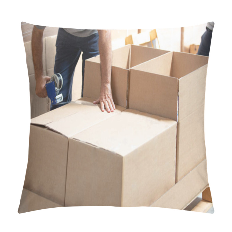 Personality  Man Packing With Adhesive Tape In Warehouse Pillow Covers