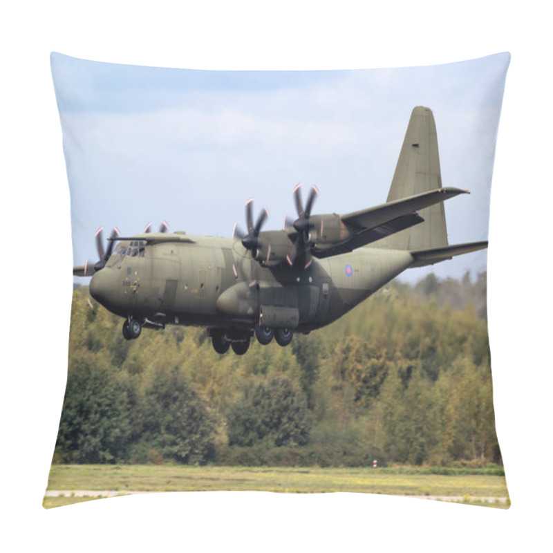 Personality  British Royal Air Force Lockheed C-130J Hercules C.4 Transport Plane Landing On Eindhoven Airbase. The Netherlands - September 14, 2022 Pillow Covers