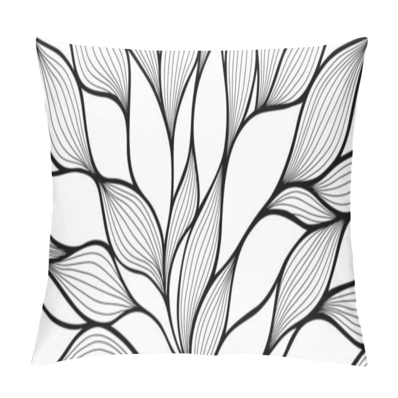 Personality  Luxury Floral Pattern With Hand Drawn Leaves. Elegant Astract Background In Minimalistic Linear Style. Trendy Line Art Design Element. Vector Illustration. Pillow Covers