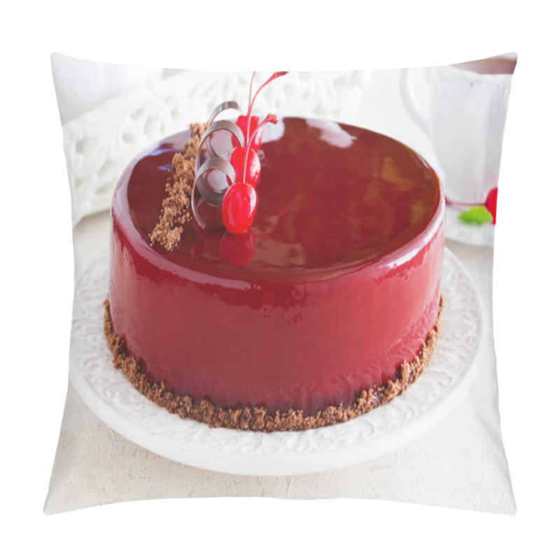 Personality  Chocolate Cherry Cake Covered With A Mirror Coating. Pillow Covers