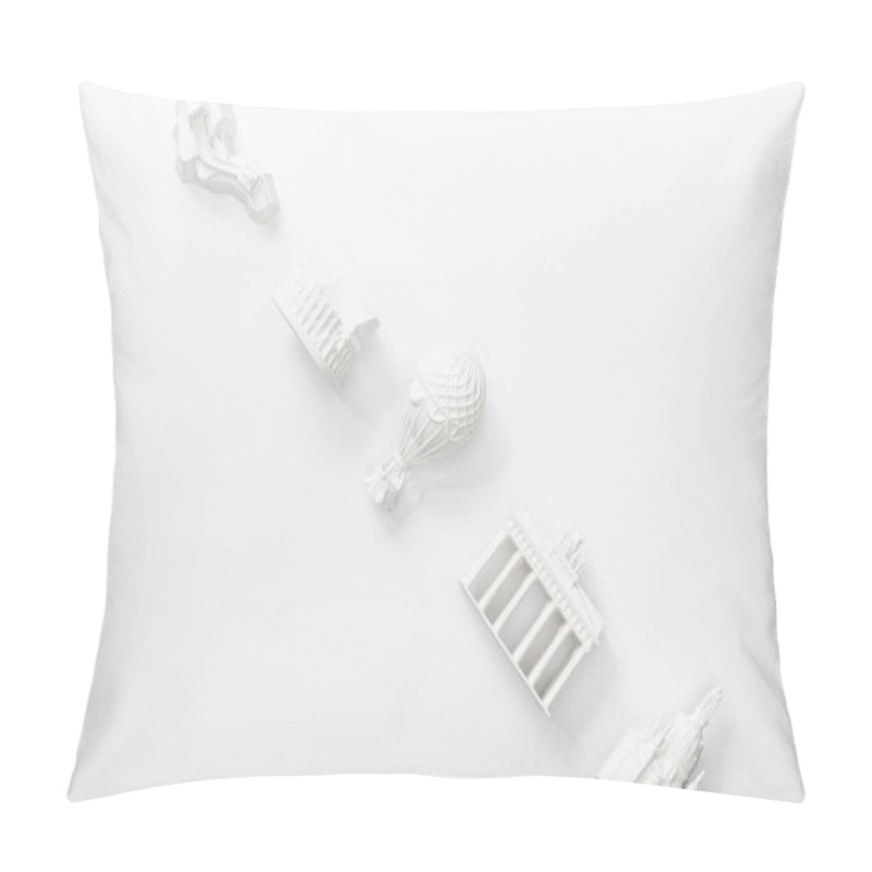 Personality  Top View Of Small Statuettes From Countries Isolated On White  Pillow Covers