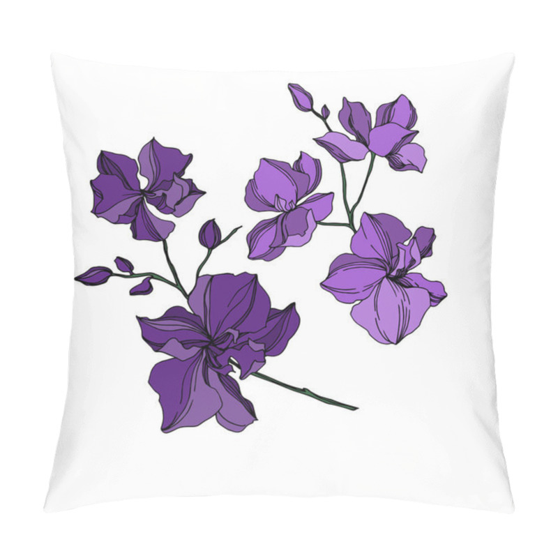 Personality  Vector Orchid Floral Botanical Flowers. Black And Purple Engraved Ink Art. Isolated Orchids Illustration Element. Pillow Covers